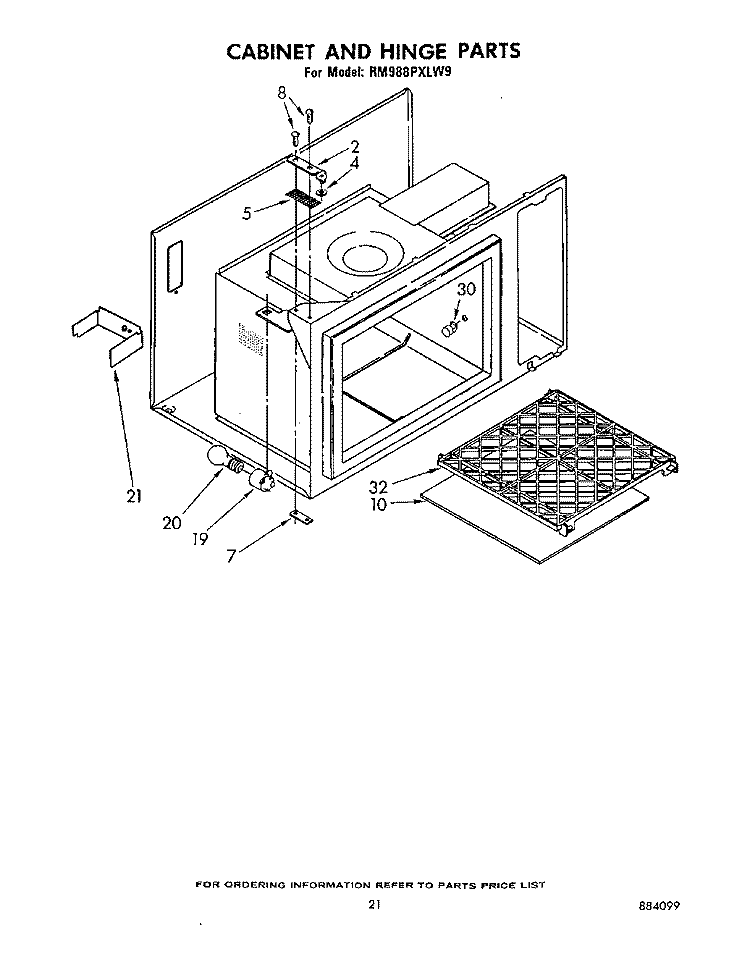CABINET AND HINGE Diagram and Parts List for RM988PXLW9  Whirlpool Microwave Oven Combo