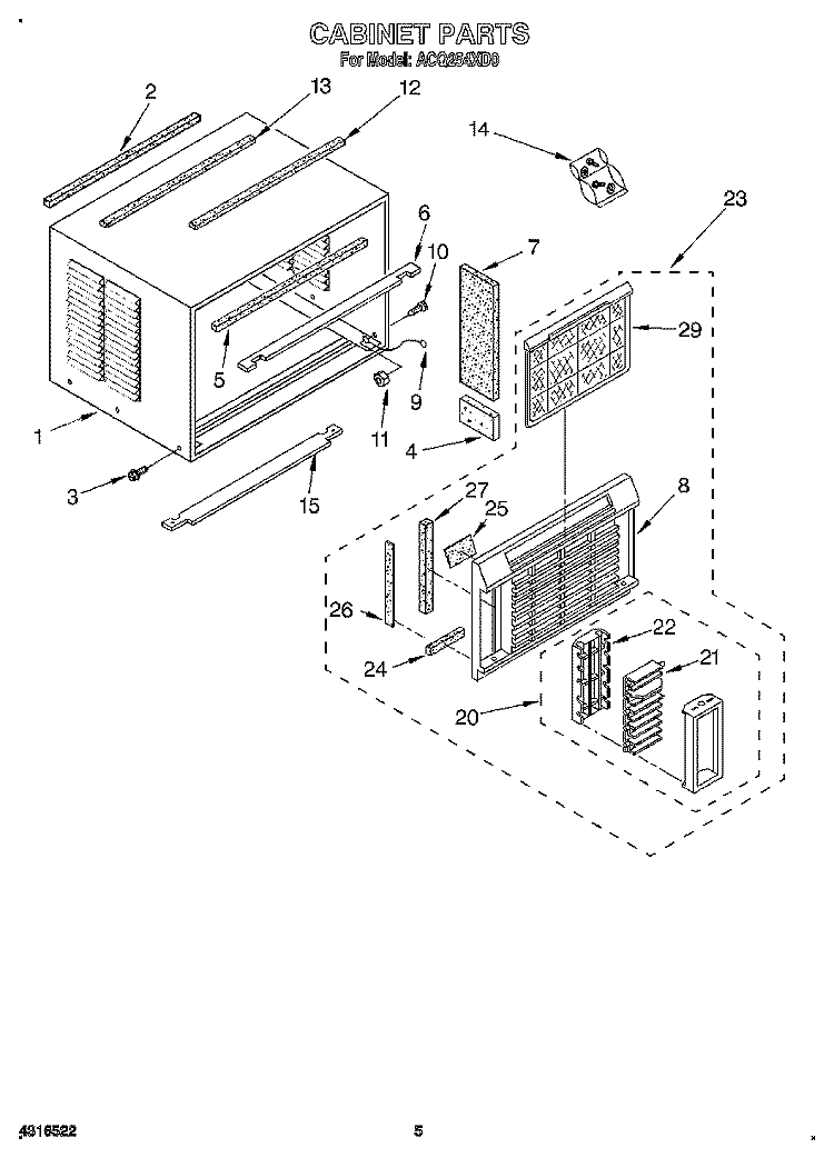 CABINET Diagram and Parts List for ACQ254XD0  Whirlpool Air Conditioner