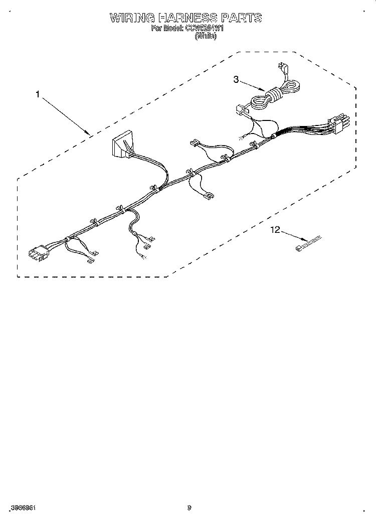 WIRING HARNESS Diagram and Parts List for CCW5264W1  Whirlpool Washer