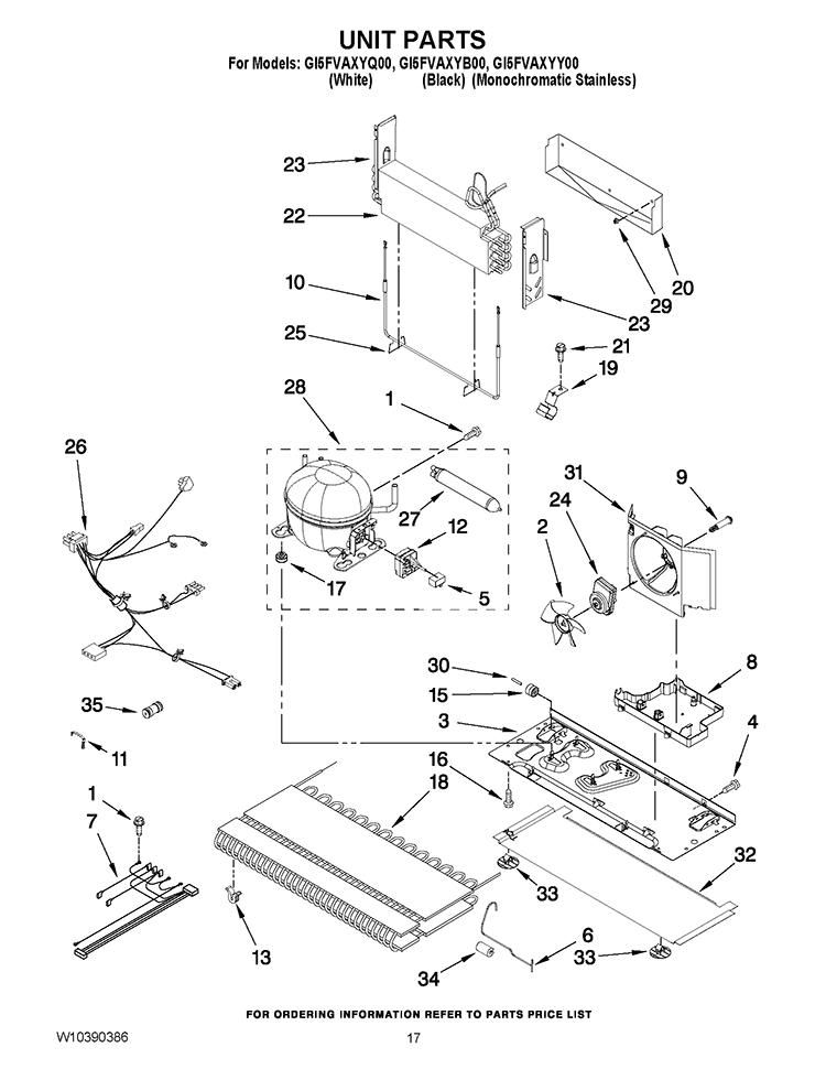 UNIT PARTS Diagram and Parts List for GI5FVAXYQ00  Whirlpool Refrigerator