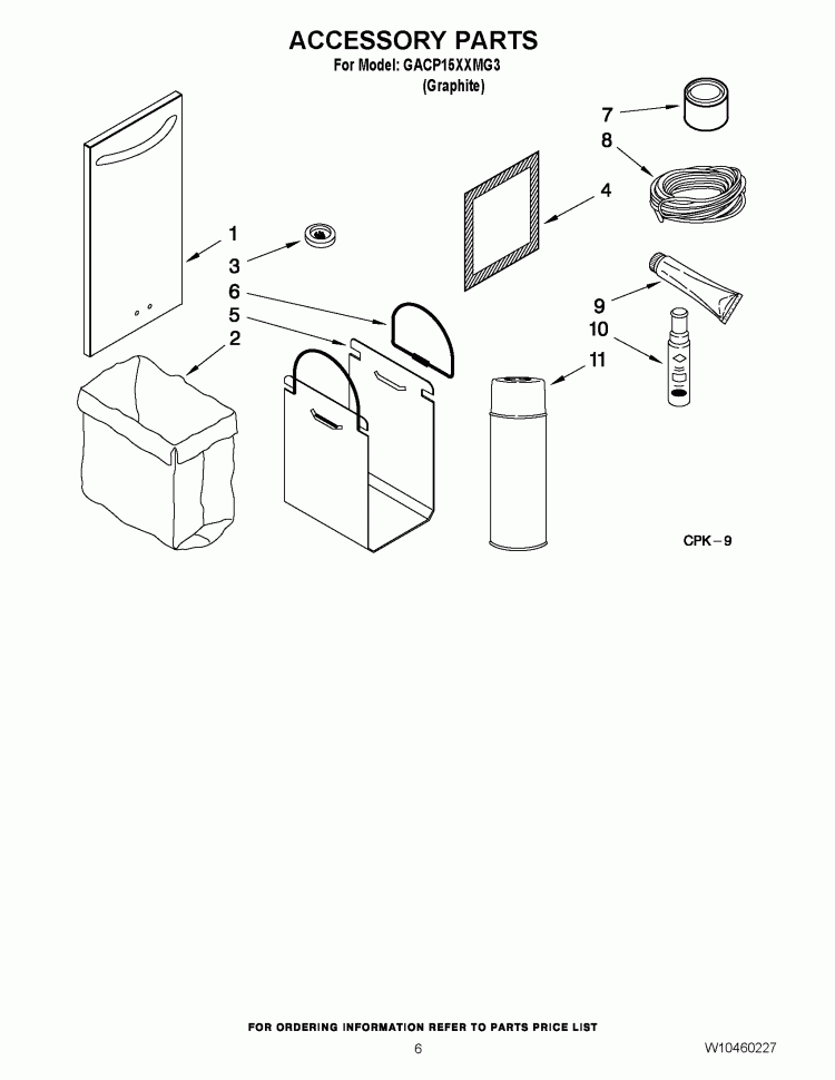 ACCESSORY PARTS Diagram and Parts List for GACP15XXMG3  Whirlpool Trash Compactor