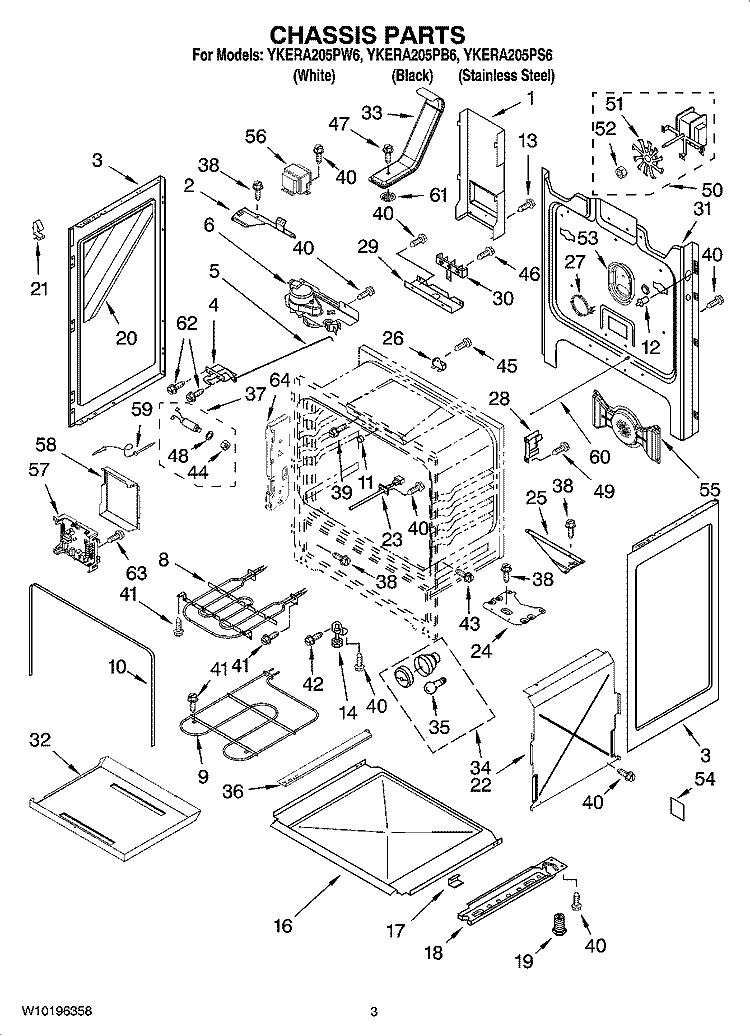 CHASSIS PARTS Diagram and Parts List for YKERA205PB6  KitchenAid Range