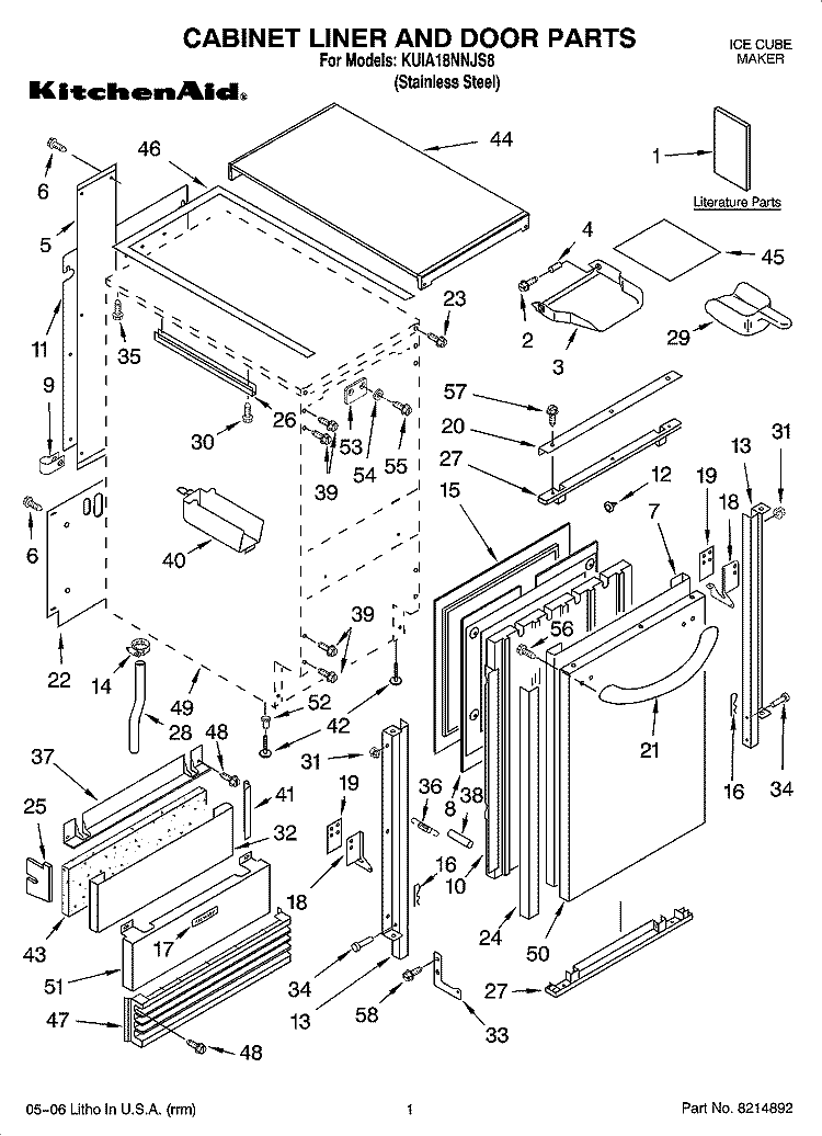 CABINET LINER AND DOOR PARTS Diagram and Parts List for KUIA18NNJS8  KitchenAid Ice Maker