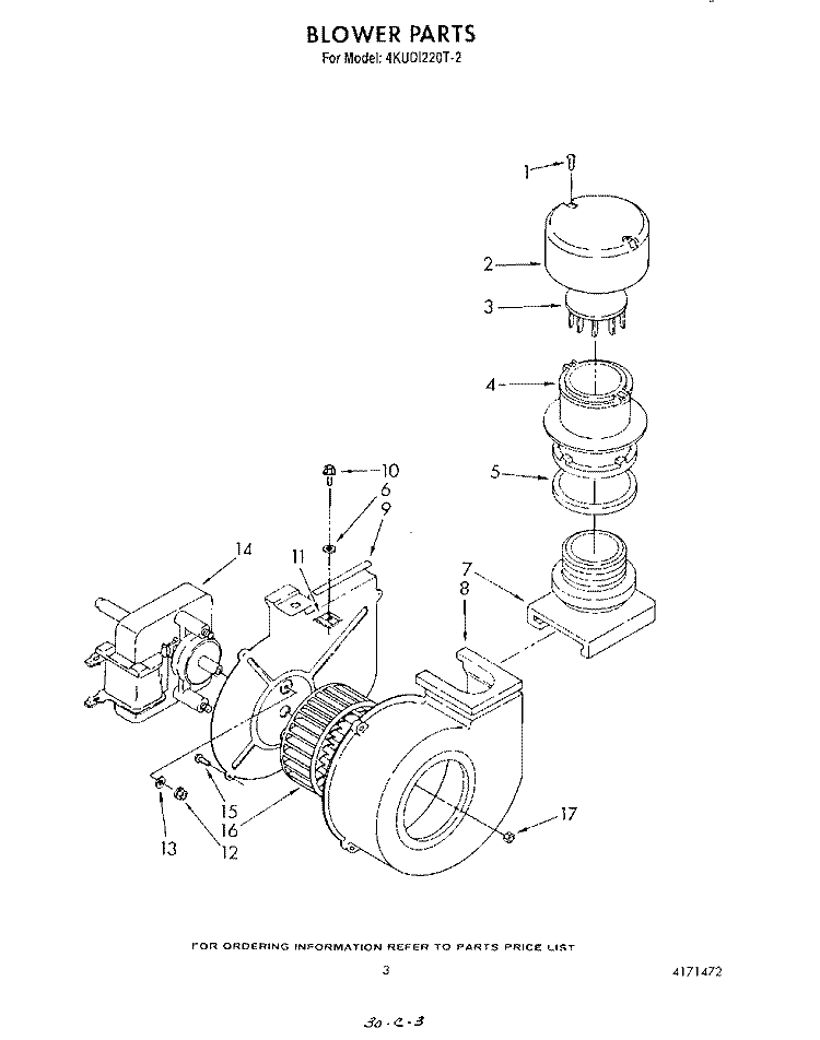 BLOWER Diagram and Parts List for 4KUDI220T2  KitchenAid Dishwasher