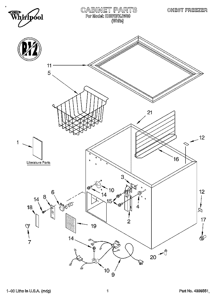 SECTION Diagram and Parts List for EH070FXJW00  Whirlpool Freezer