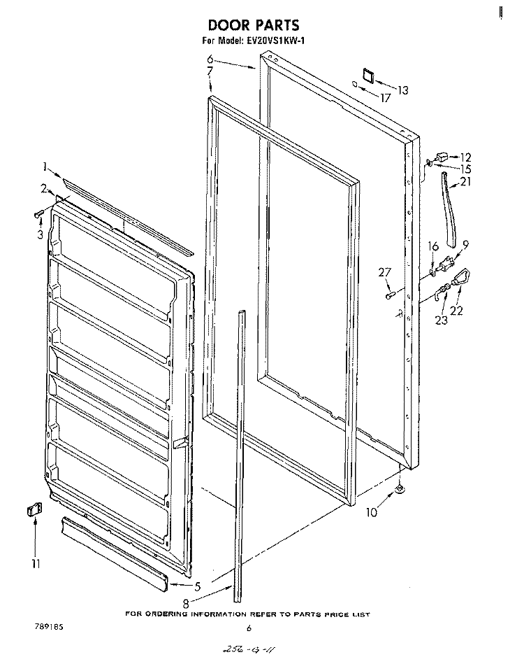DOOR , LIT/OPTIONAL Diagram and Parts List for EV20VS1KW1  Whirlpool Freezer