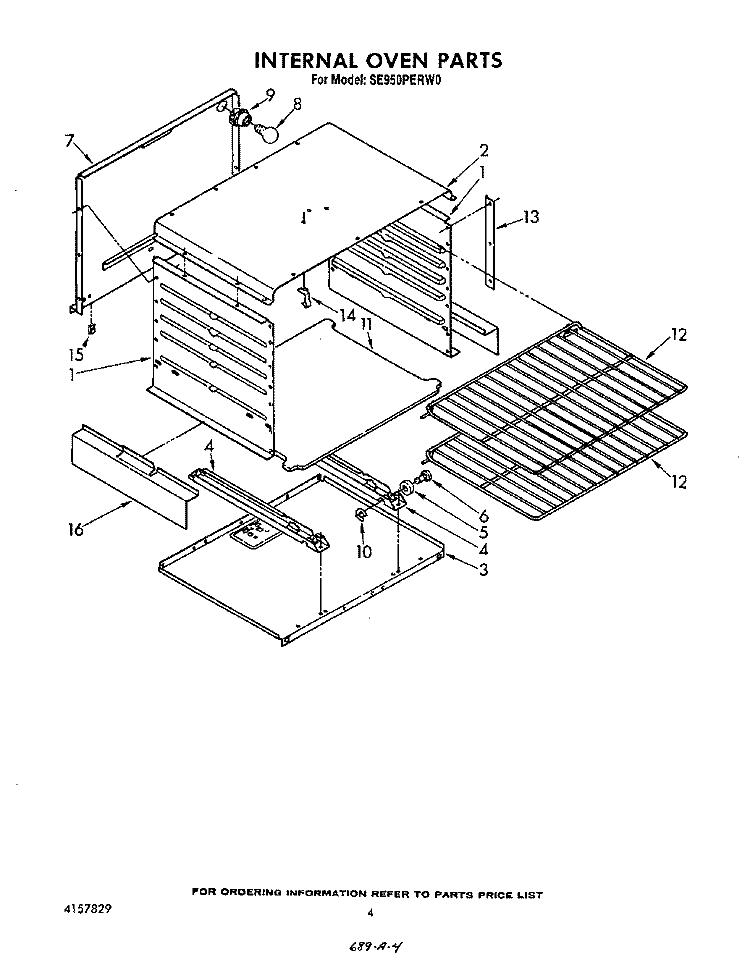INTERNAL OVEN Diagram and Parts List for SE950PERW0  Whirlpool Range