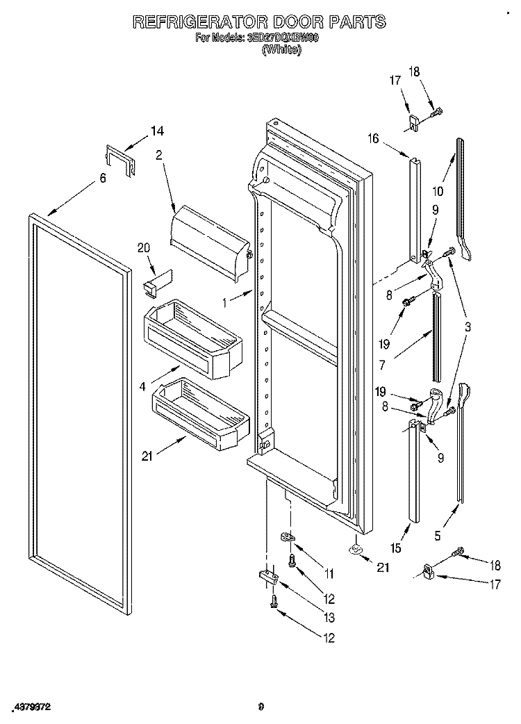 REFRIGERATOR DOOR Diagram and Parts List for 3ED27DQXBW00  Whirlpool Refrigerator