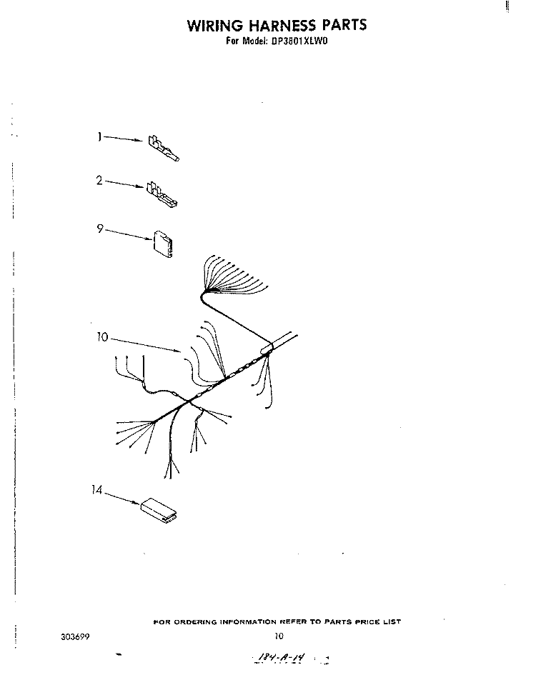 WIRING HARNESS Diagram and Parts List for DP3801XLW0  Whirlpool Dishwasher