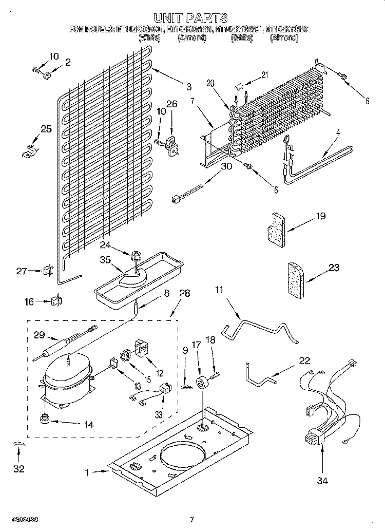 UNIT Diagram and Parts List for RT14ZKXGW01  Roper Refrigerator