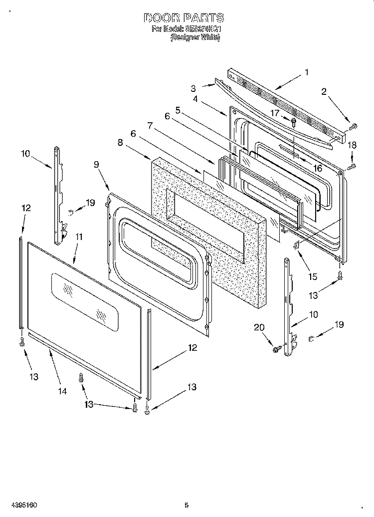 DOOR Diagram and Parts List for SES374HQ1  Whirlpool Range