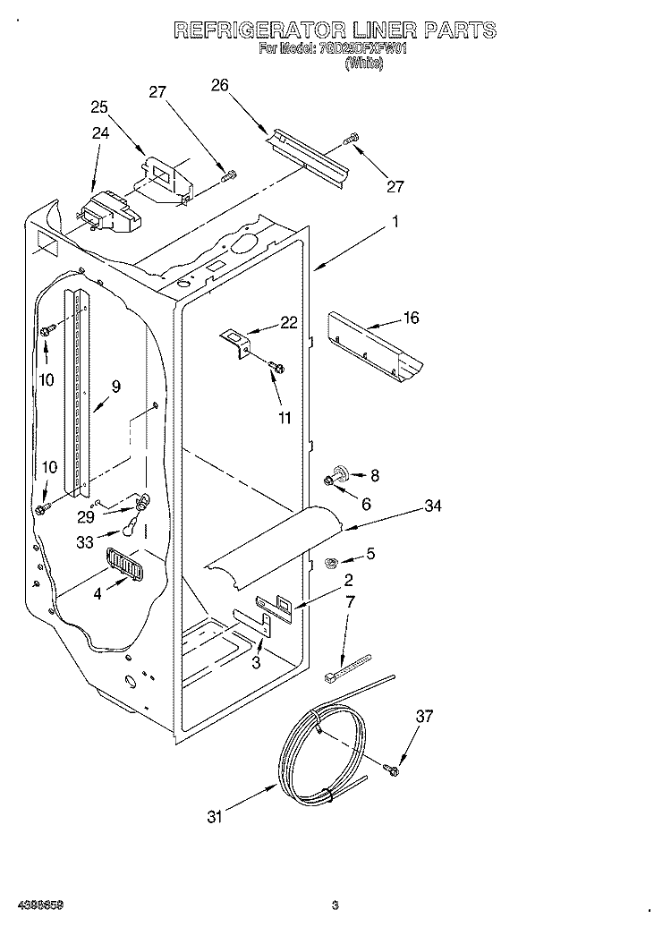 REFRIGERATOR LINER Diagram and Parts List for 7GD25DFXFW01  Whirlpool Refrigerator