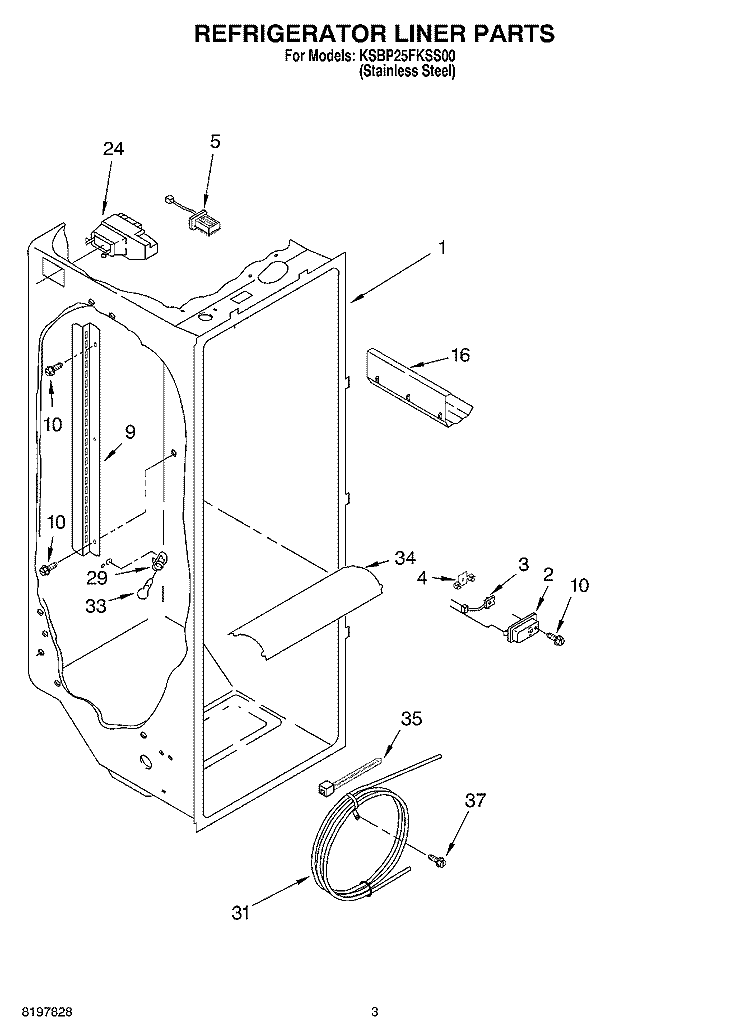 REFRIGERATOR LINER PARTS Diagram and Parts List for KSBP25FKSS00  KitchenAid Refrigerator