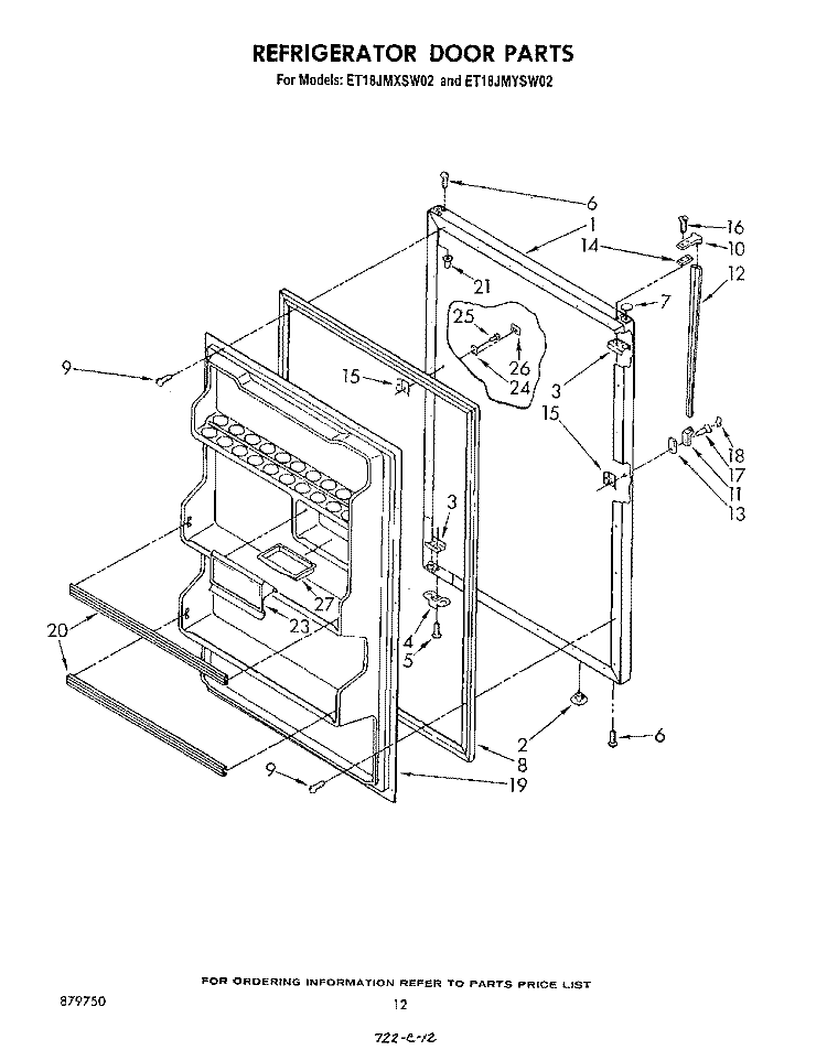 REFRIGERATOR DOOR , NOT ILLUSTRATED Diagram and Parts List for ET18JMYSG02  Whirlpool Refrigerator
