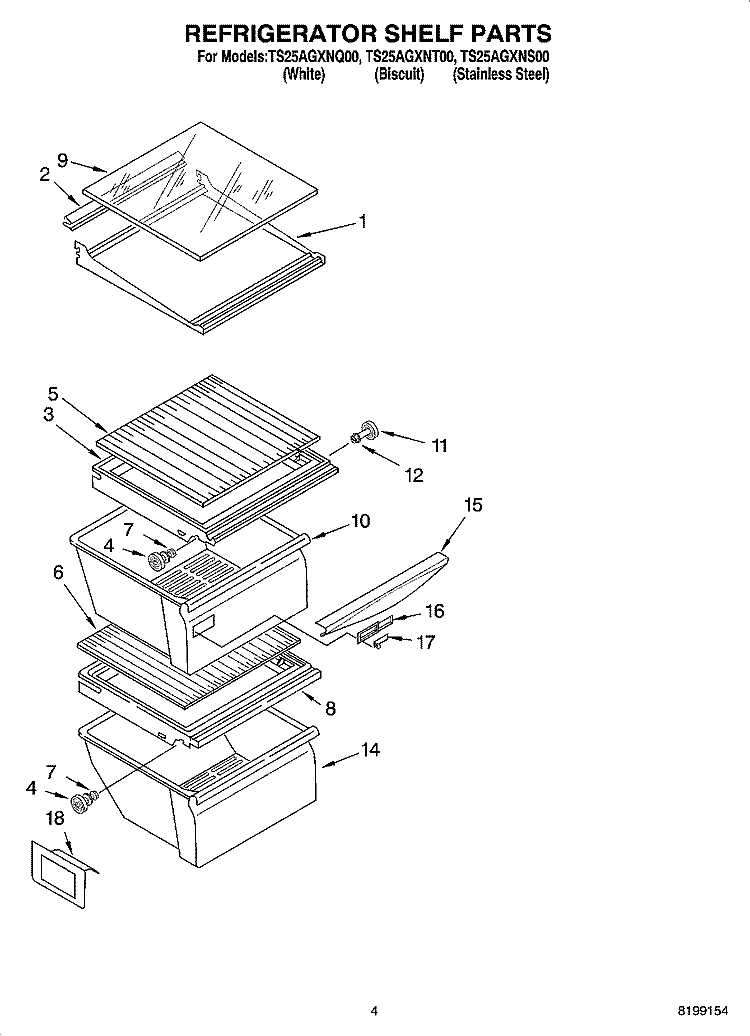 REFRIGERATOR SHELF PARTS Diagram and Parts List for TS25AGXNS00  Estate Refrigerator
