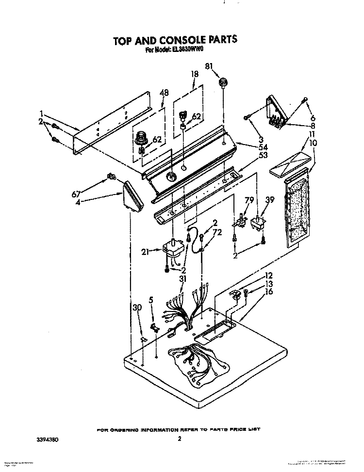 TOP AND CONSOLE Diagram and Parts List for EL3030WW0  Roper Dryer