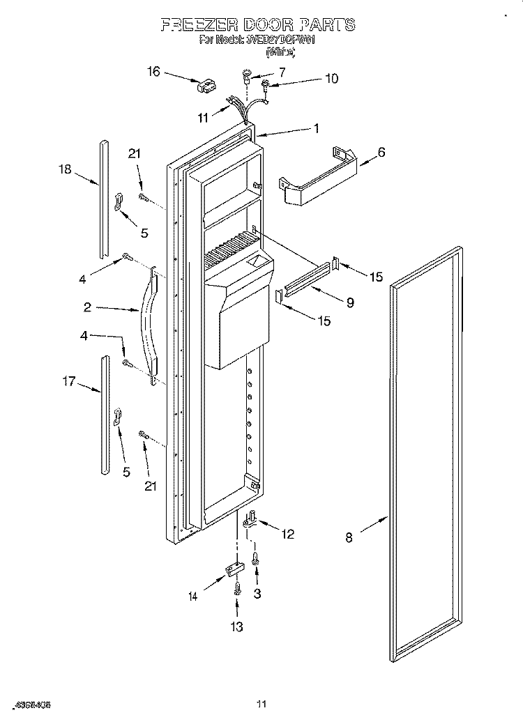 FREEZER DOOR Diagram and Parts List for 3VED27DQFW01  Whirlpool Refrigerator