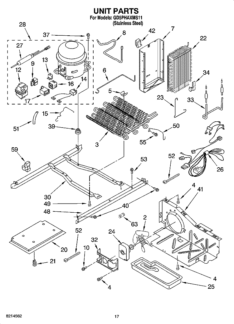 UNIT PARTS Diagram and Parts List for GD5PHAXMS11  Whirlpool Refrigerator