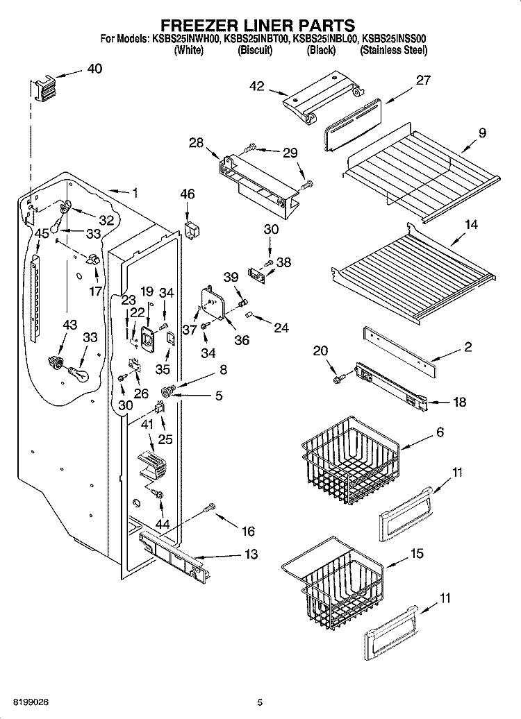 FREEZER LINER PARTS Diagram and Parts List for KSBS25INBL00  KitchenAid Refrigerator
