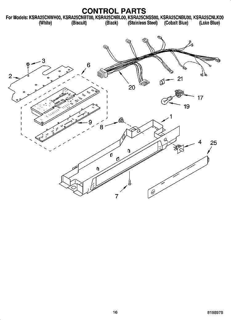 CONTROL PARTS Diagram and Parts List for KSRA25CNLK00  KitchenAid Refrigerator
