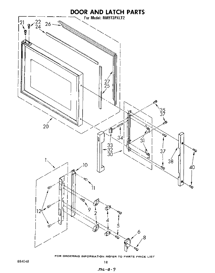 DOOR AND LATCH Diagram and Parts List for RM973PXLT2  Whirlpool Microwave Oven Combo