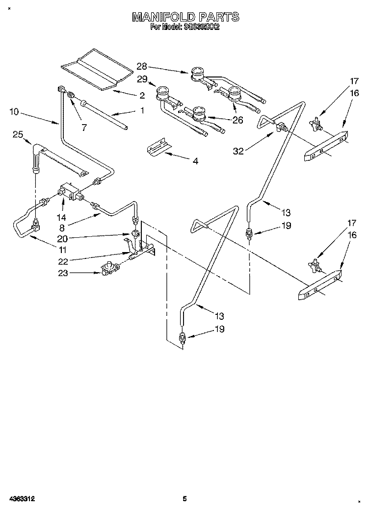 MANIFOLD Diagram and Parts List for SGS395XX2  Roper Range