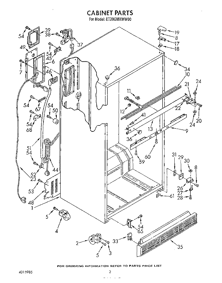 CABINET Diagram and Parts List for ET20GMXWN00  Whirlpool Refrigerator