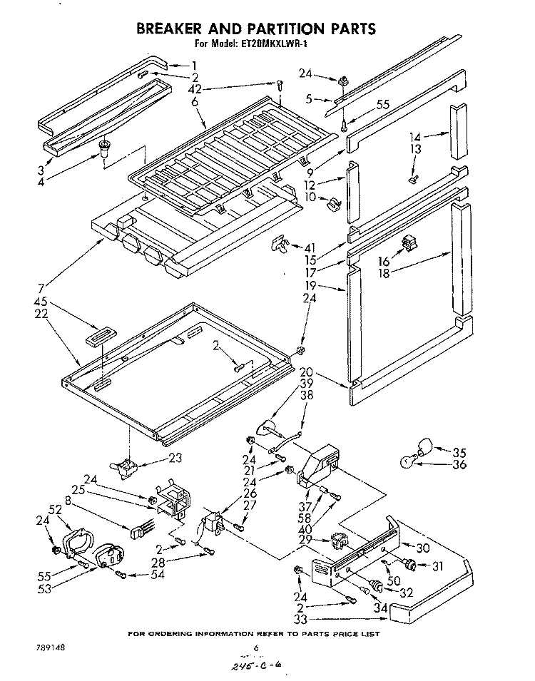 BREAKER AND PARTITION Diagram and Parts List for ET20MKXLWR1  Whirlpool Refrigerator