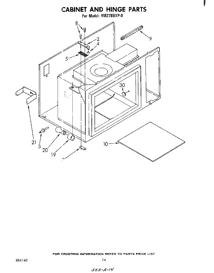 CABINET AND HINGE Diagram and Parts List for RM278BXP0  Whirlpool Microwave Oven Combo