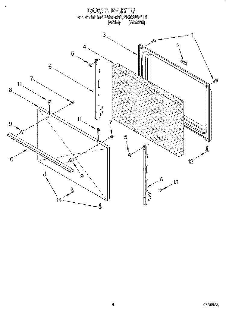 DOOR, LIT/OPTIONAL Diagram and Parts List for SF3020SGW0  Whirlpool Range