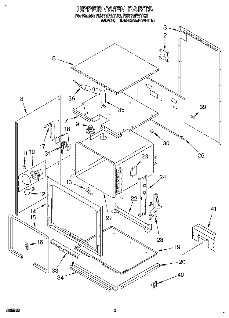 UPPER OVEN Diagram and Parts List for RB770PXYQ5  Whirlpool Wall Oven