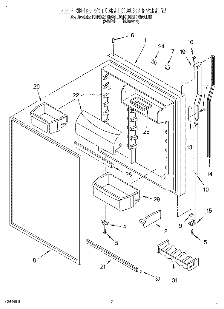 REFRIGERATOR DOOR Diagram and Parts List for KTRS21MFAL00  KitchenAid Refrigerator
