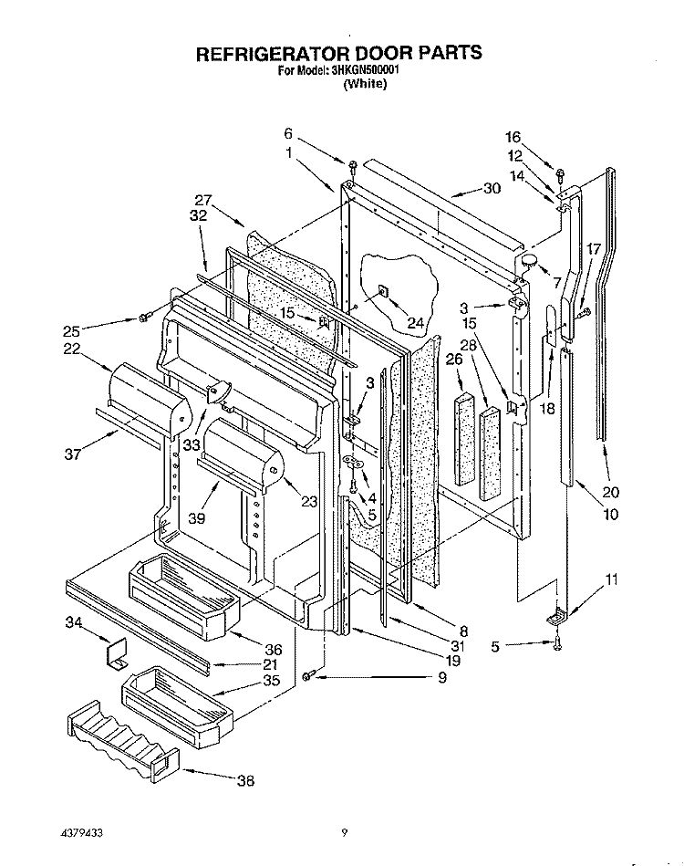 REFRIGERATOR DOOR Diagram and Parts List for 3HKGN500001  Whirlpool Refrigerator