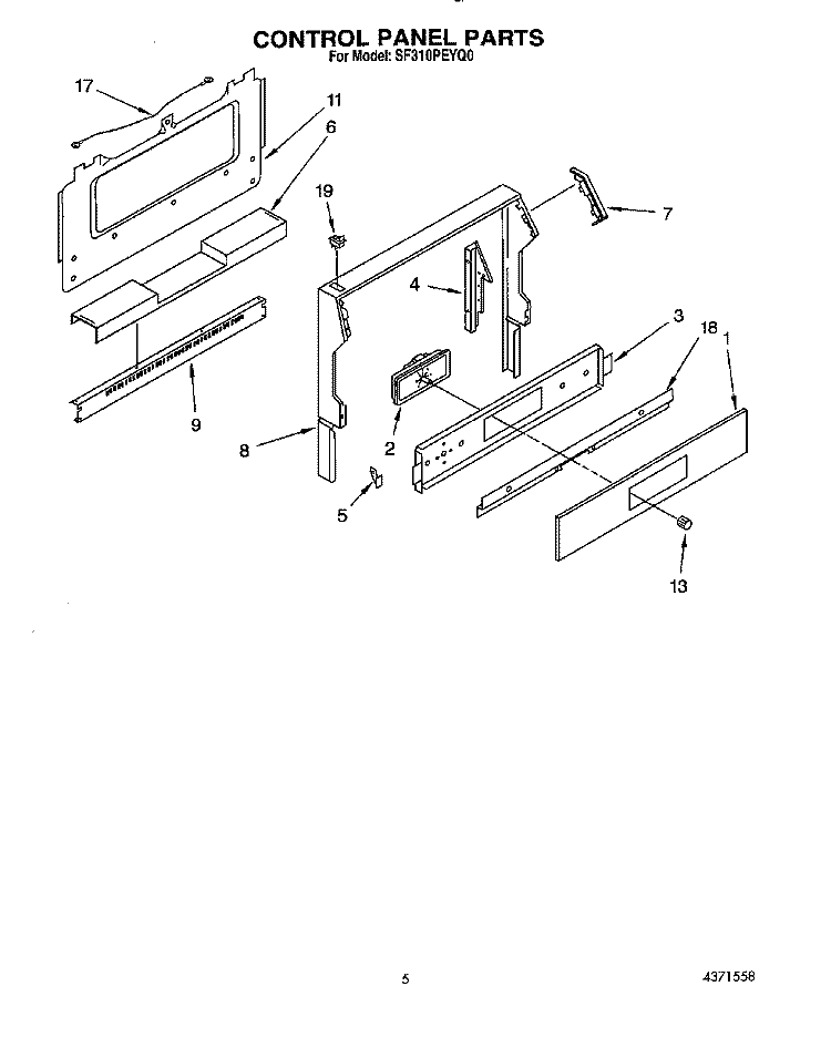 CONTROL PANEL Diagram and Parts List for SF310PEYQ0  Whirlpool Range