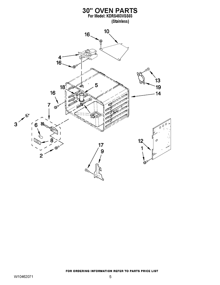 30`` OVEN PARTS Diagram and Parts List for KDRS483VSS03  KitchenAid Range