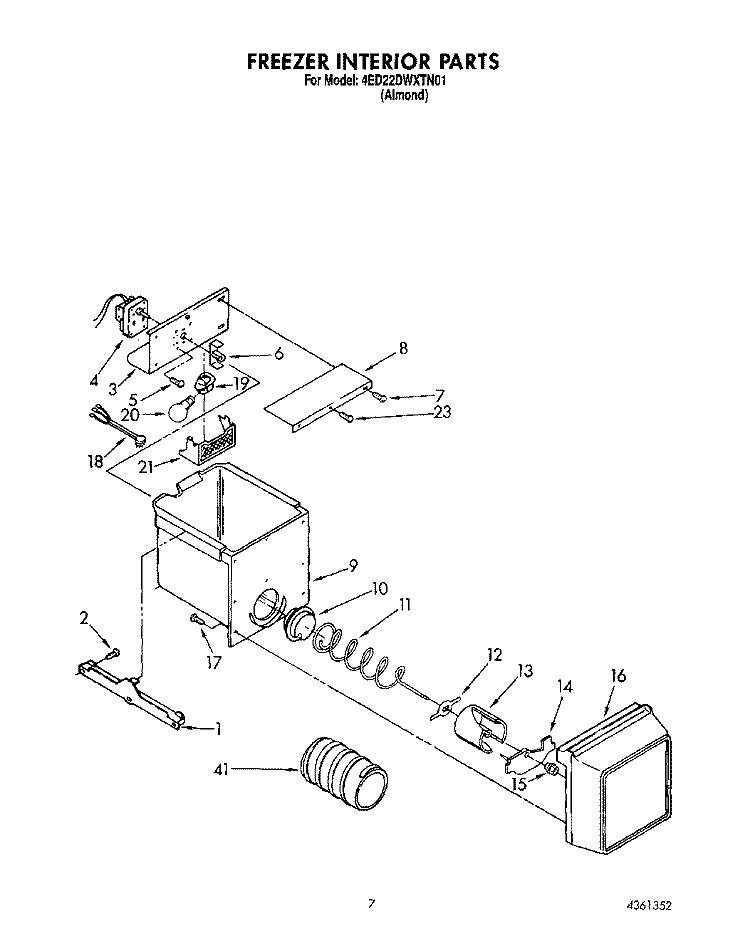 FREEZER INTERIOR Diagram and Parts List for 4ED22DWXTN01  Whirlpool Refrigerator