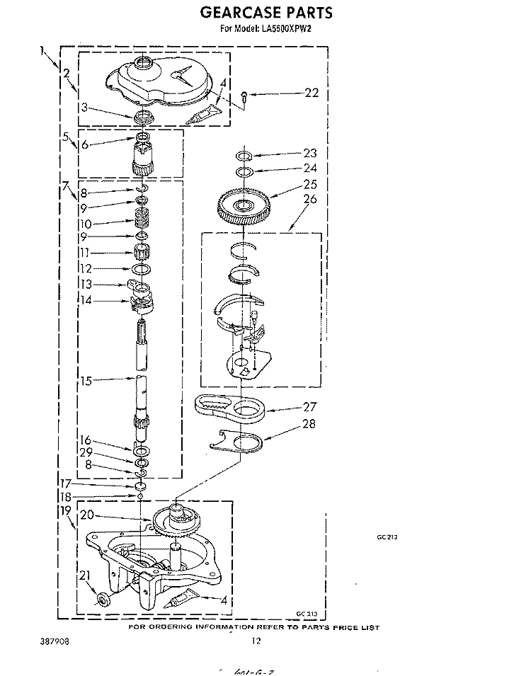 GEARCASE Diagram and Parts List for LA5500XPW2  Whirlpool Washer