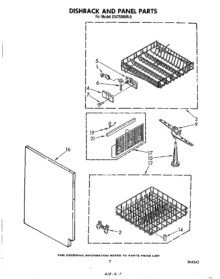 DISHRACK AND PANEL Diagram and Parts List for DU7500XR0  Whirlpool Dishwasher