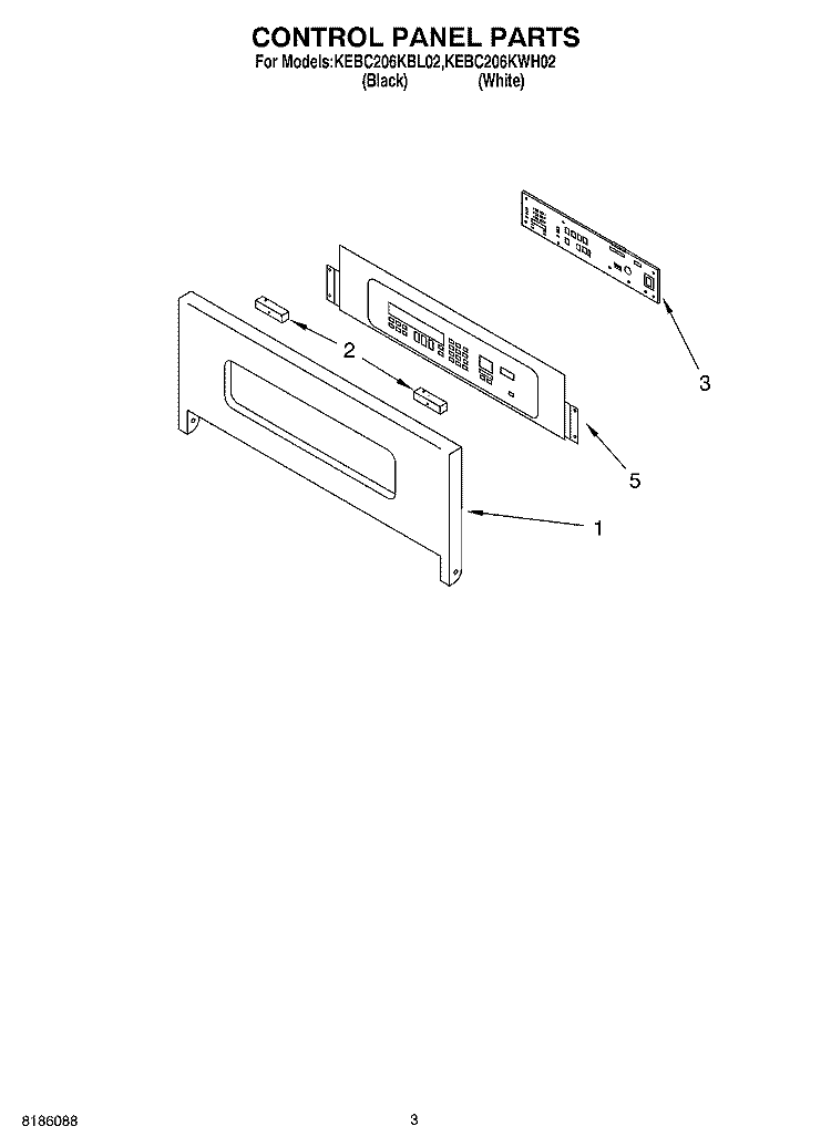 CONTROL PANEL PARTS Diagram and Parts List for KEBC206KBL02  KitchenAid Wall Oven