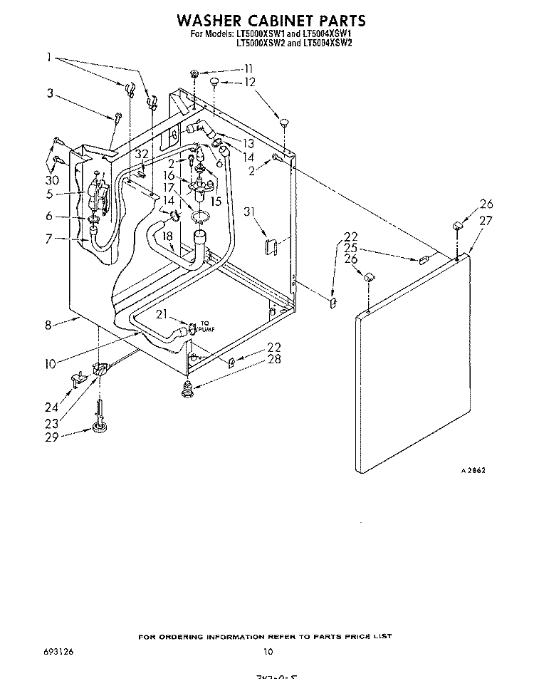 WASHER CABINET Diagram and Parts List for LT5000XSW1  Whirlpool Washer Dryer Combo