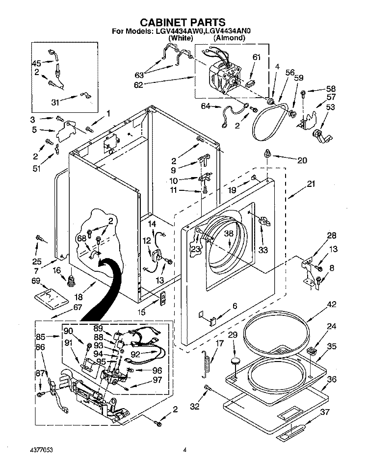 CABINET Diagram and Parts List for LGV4434AW0  Whirlpool Dryer