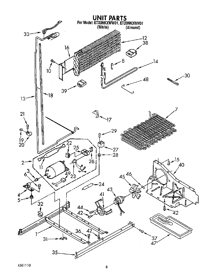 UNIT Diagram and Parts List for ET20NKXWN01  Whirlpool Refrigerator