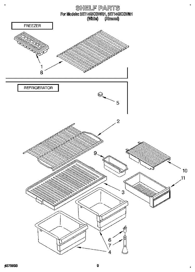 SHELF Diagram and Parts List for 3ET14GKXBW01  Whirlpool Refrigerator