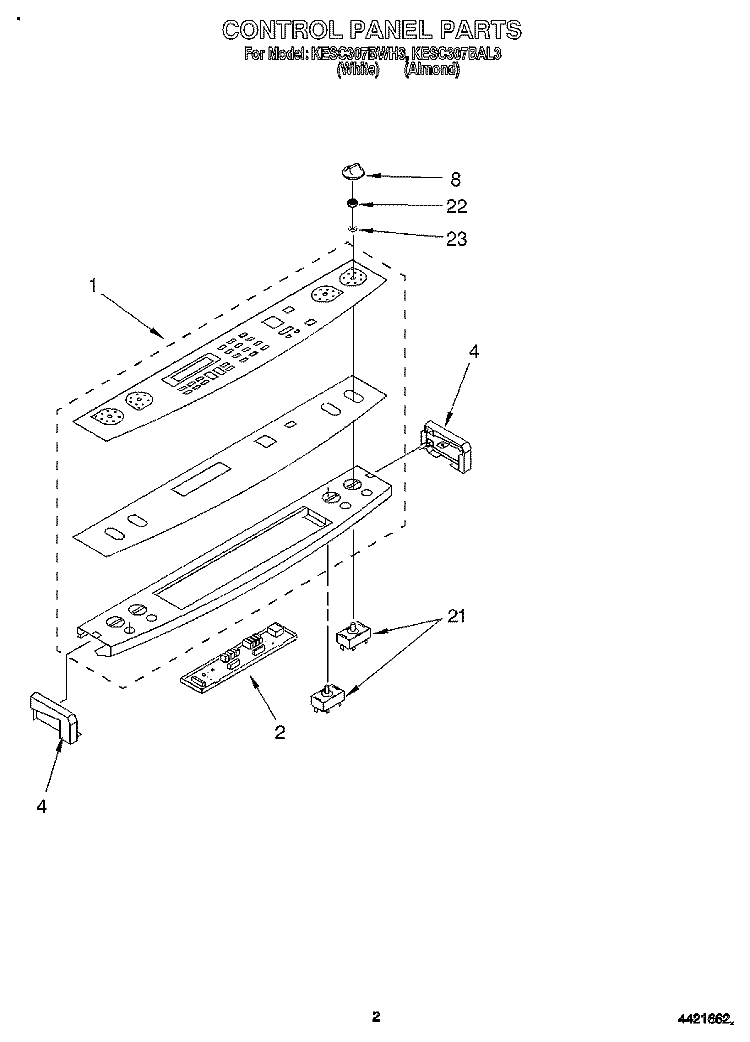 CONTROL PANEL Diagram and Parts List for KESC307BWH3  KitchenAid Range