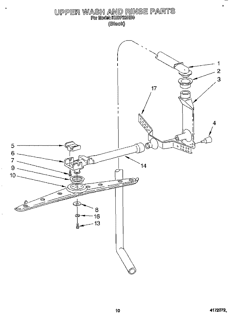 UPPER WASH AND RINSE Diagram and Parts List for KUDP23HB0  KitchenAid Dishwasher