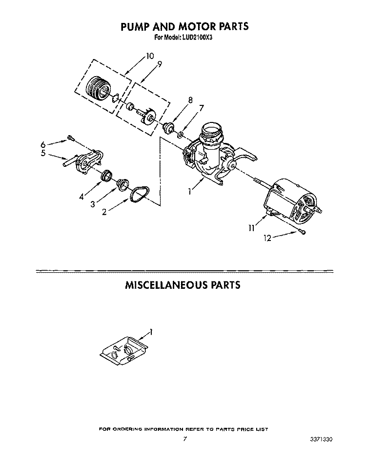 PUMP AND MOTOR, MISCELLANEOUS Diagram and Parts List for LUD2100X3  Whirlpool Dishwasher