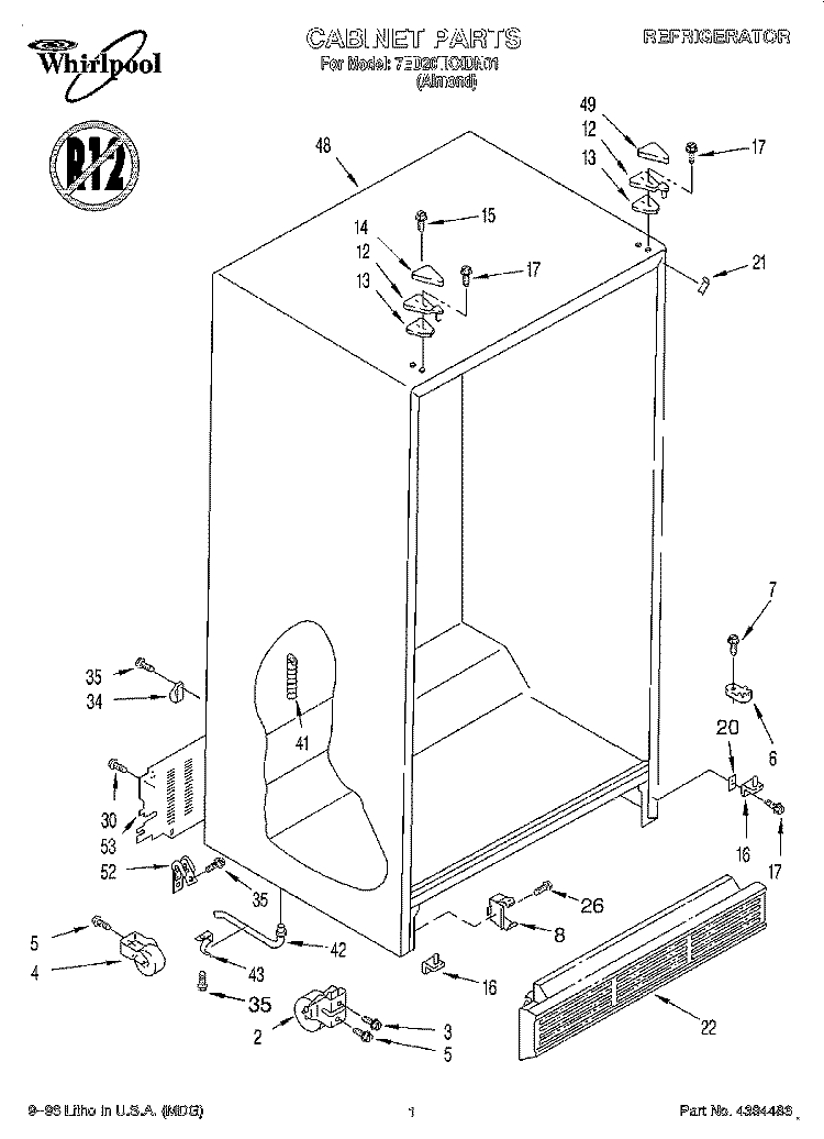 CABINET Diagram and Parts List for 7ED20TKXDN01  Whirlpool Refrigerator