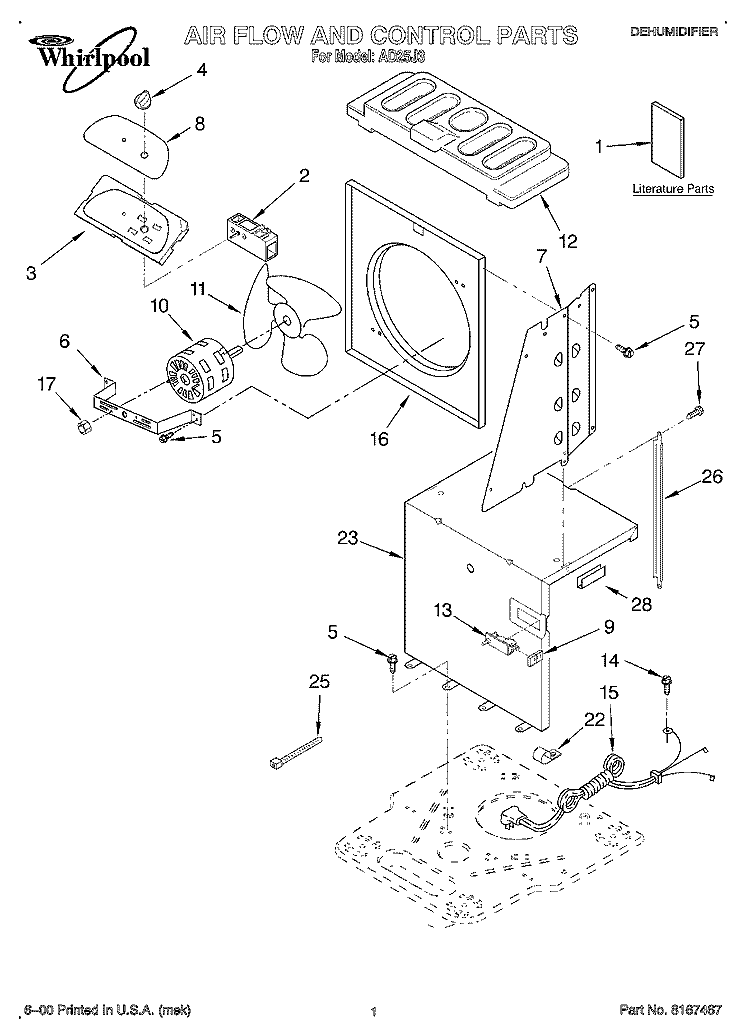 SECTION Diagram and Parts List for AD25J3  Whirlpool Dehumidifier