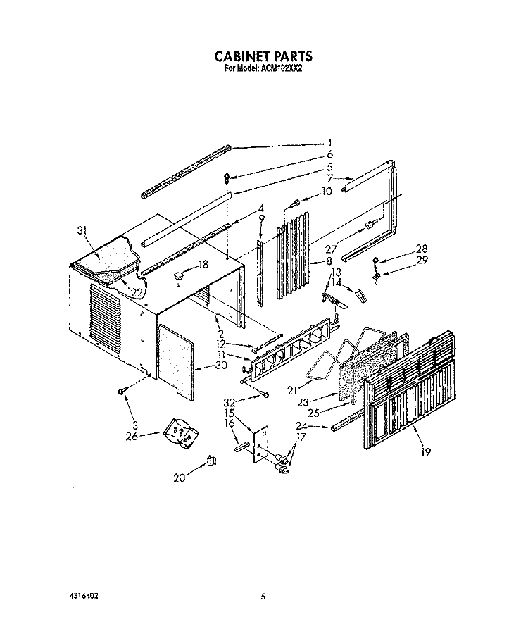 CABINET Diagram and Parts List for ACM102XX2  Whirlpool Air Conditioner