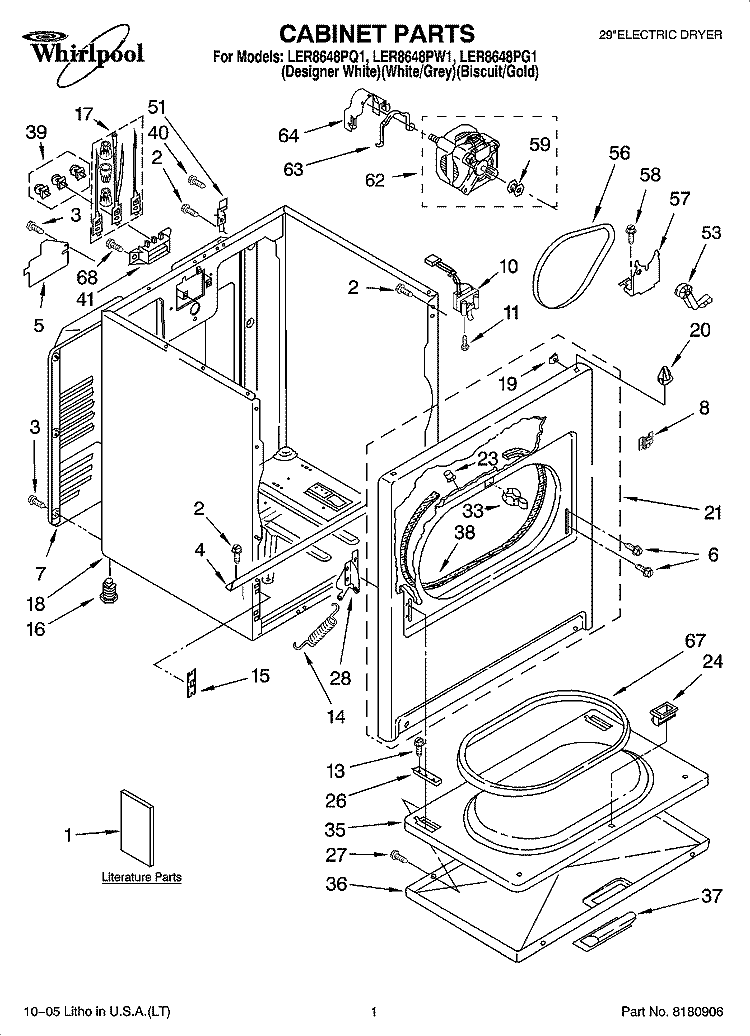 CABINET PARTS Diagram and Parts List for LER8648PW1  Whirlpool Dryer